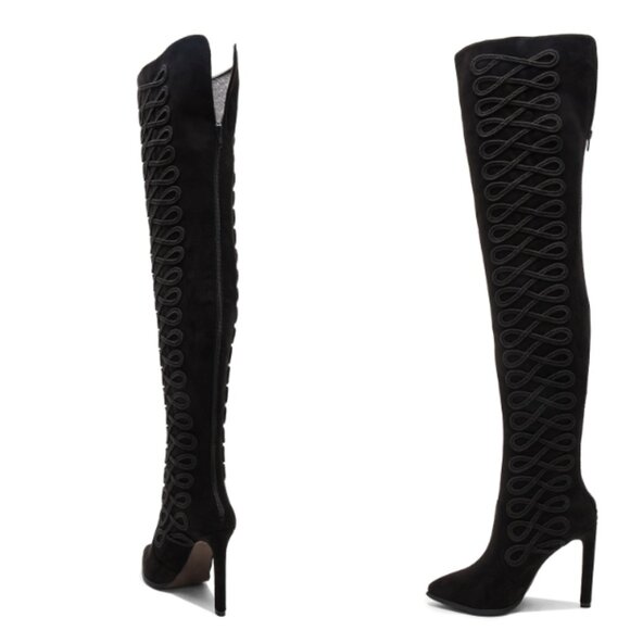 x REVOLVE Jeffrey Campbell Sherise Over the Knee Boots US Sz 8.5 Black Suede NWB - Picture 2 of 9